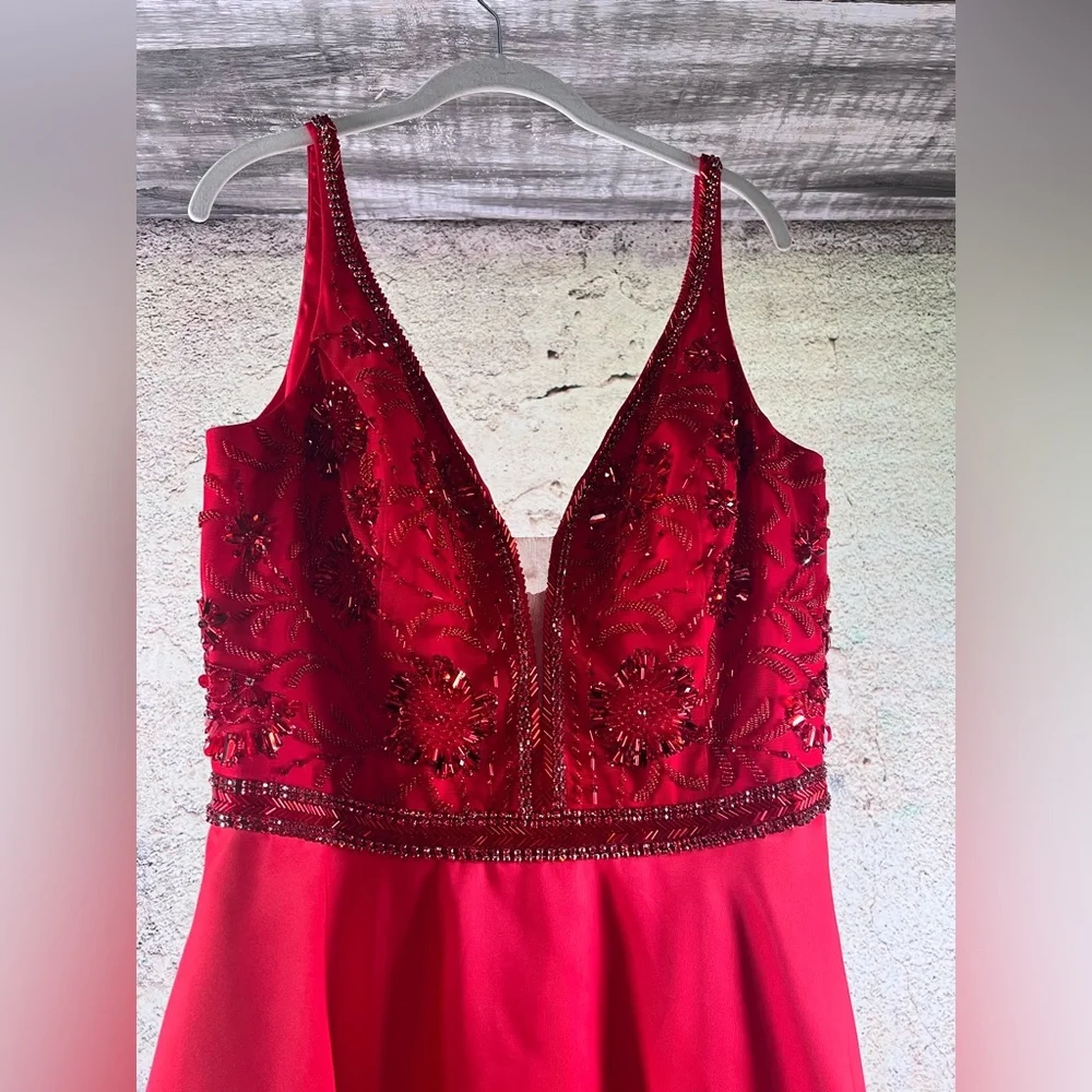 Sherri Hill red prom dress ball gown dress size 18 Elegant Red Evening Gown A72 - Picture 2 of 7